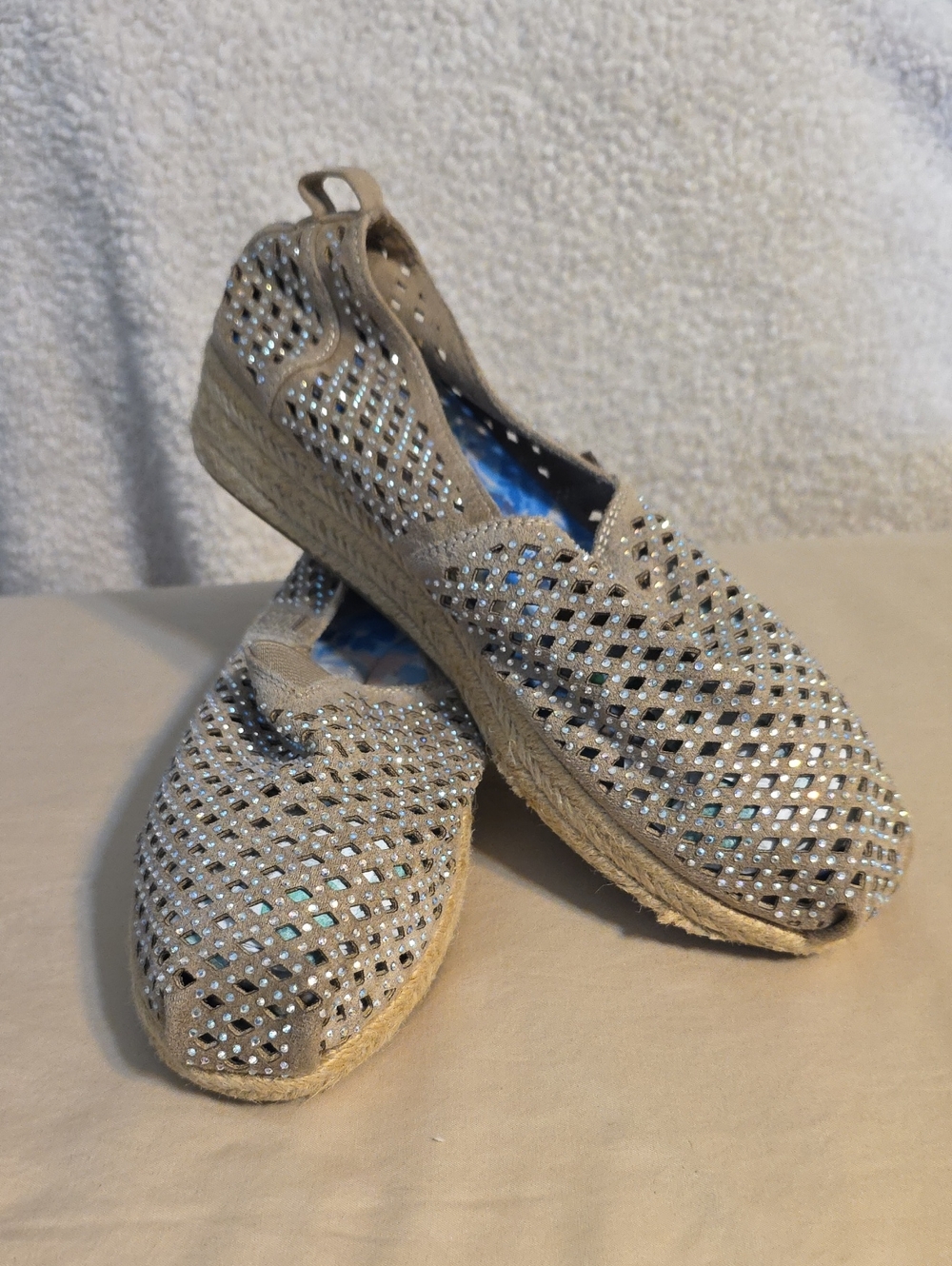 Skechers Beige Rhinestone Espadrille Wedge Slip-Ons